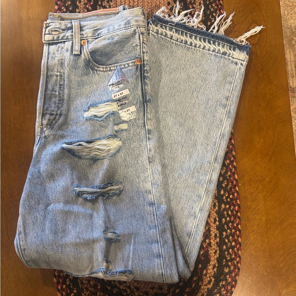 Levi's Light Blue Ribcage Straight Ankle Jeans